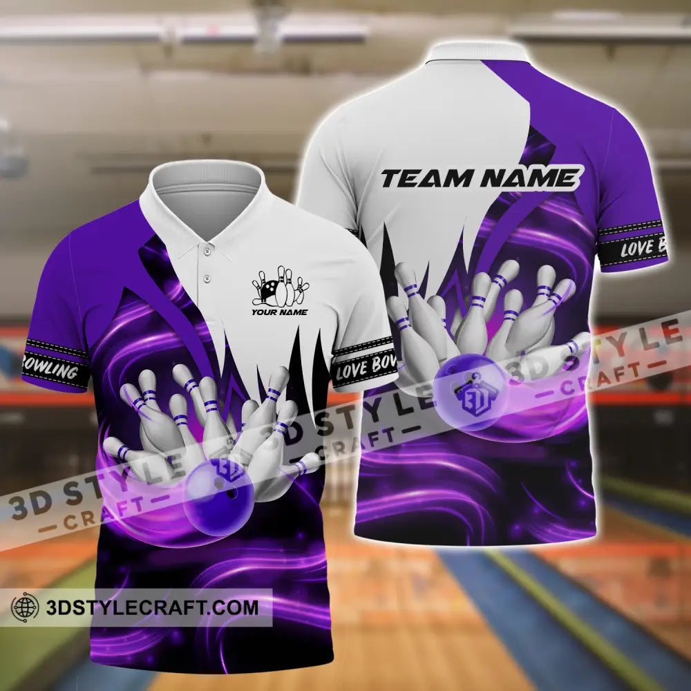 Unisex Shirt - Custom Name And Team Bowling Purple Motifs Polo / S T-Shirt