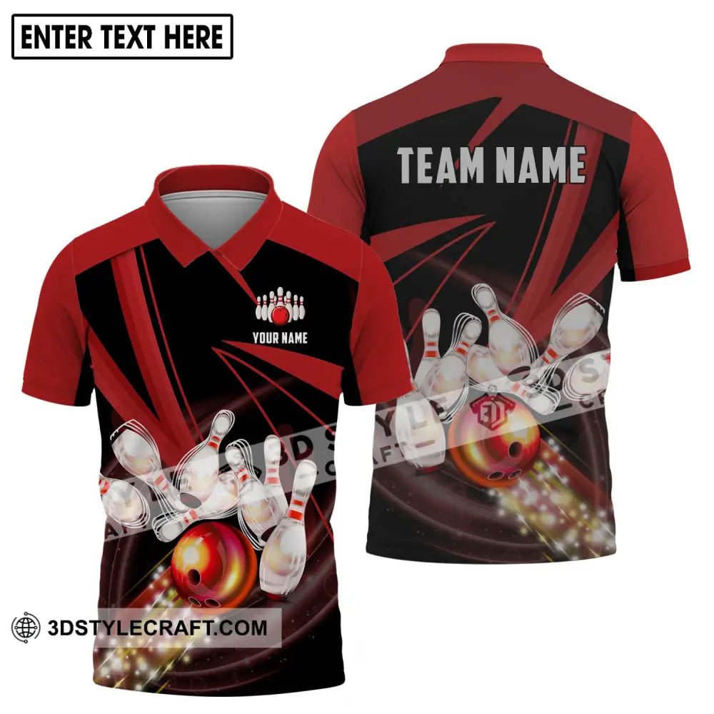 Unisex Shirt - Custom Name And Team Bowling Red Line Polo / S T-Shirt