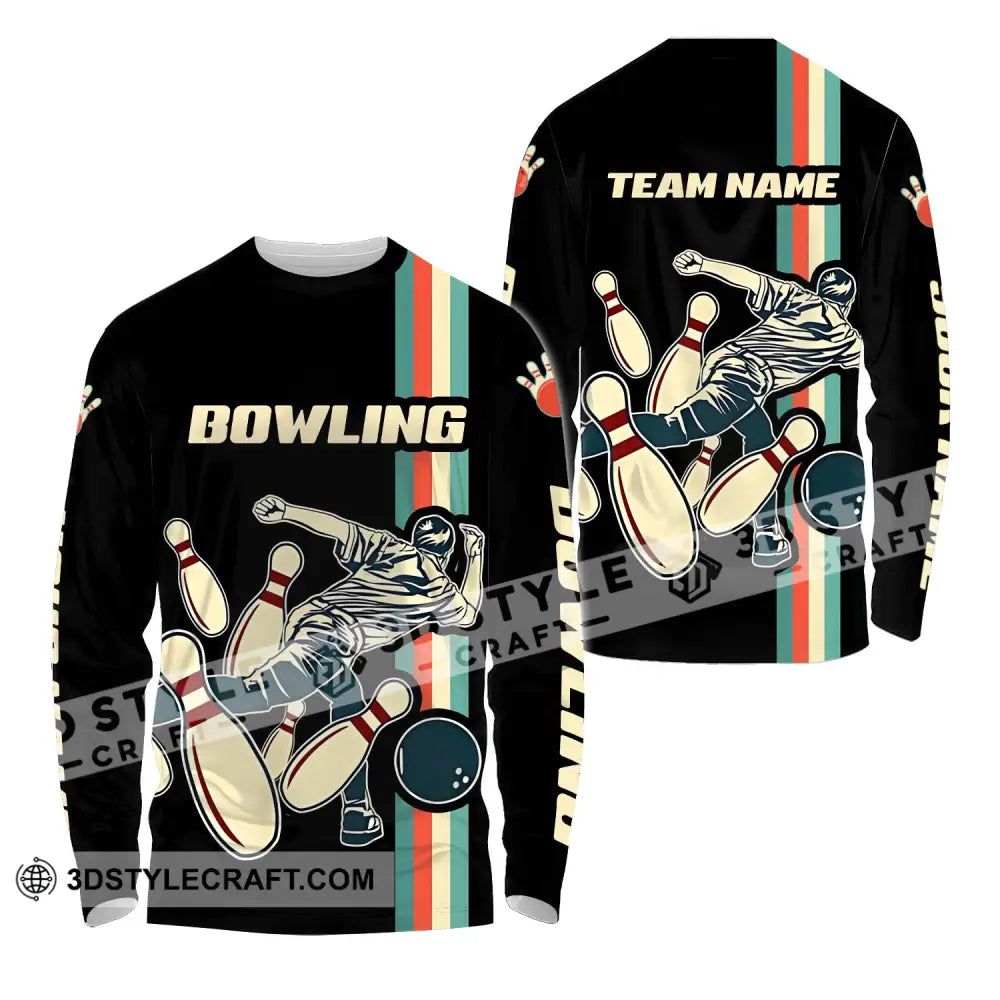 Unisex Shirt - Custom Name And Team Bowling Retro Color Long Sleeve / S T-Shirt