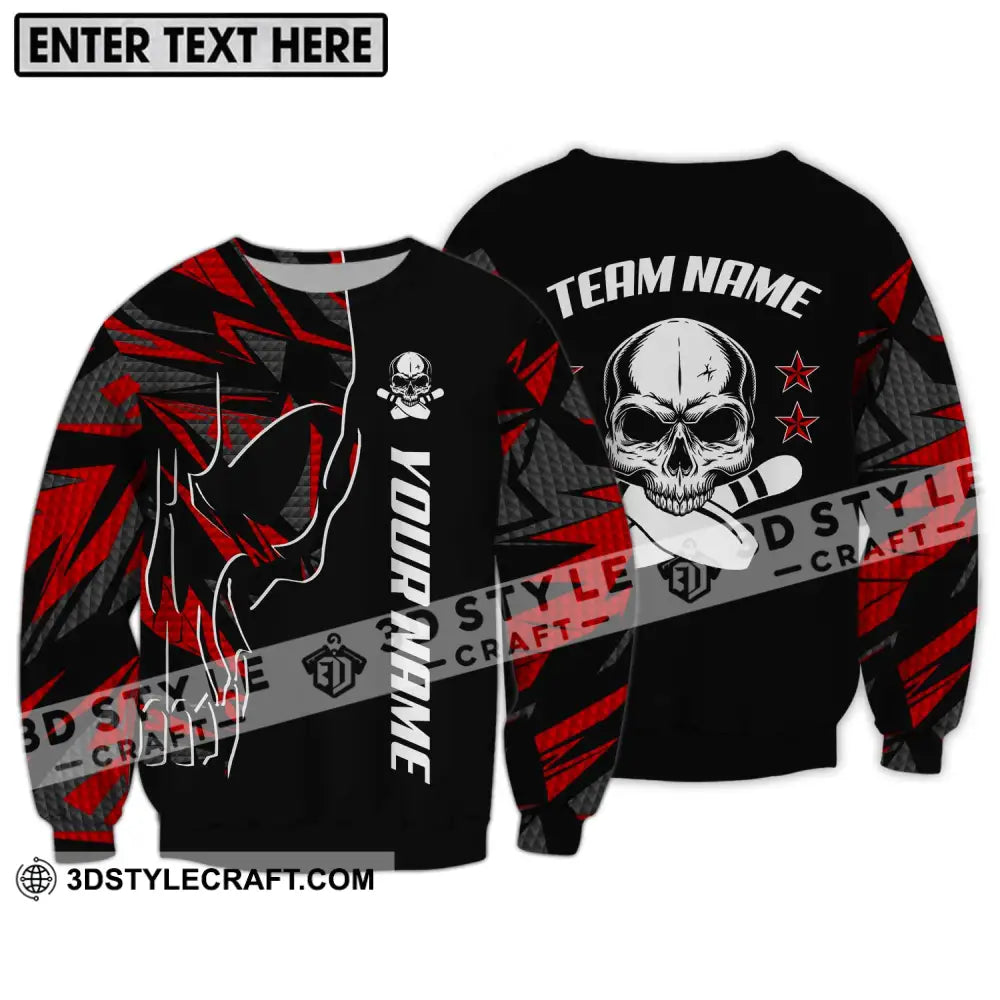 Unisex Shirt - Custom Name And Team Bowling Skull Pins Long Sleeve / S T-Shirt