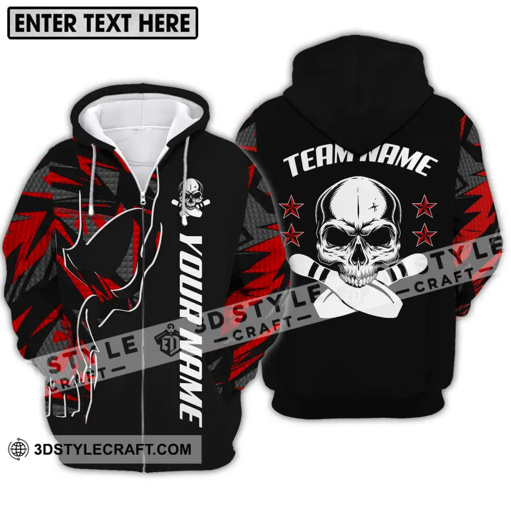 Unisex Shirt - Custom Name And Team Bowling Skull Pins Zipper Hoodie / S T-Shirt