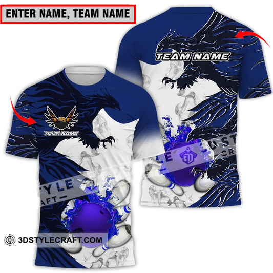 Unisex Shirt - Custom Name And Team Bowling Sport Blue Ball Fly Dragon T-Shirt