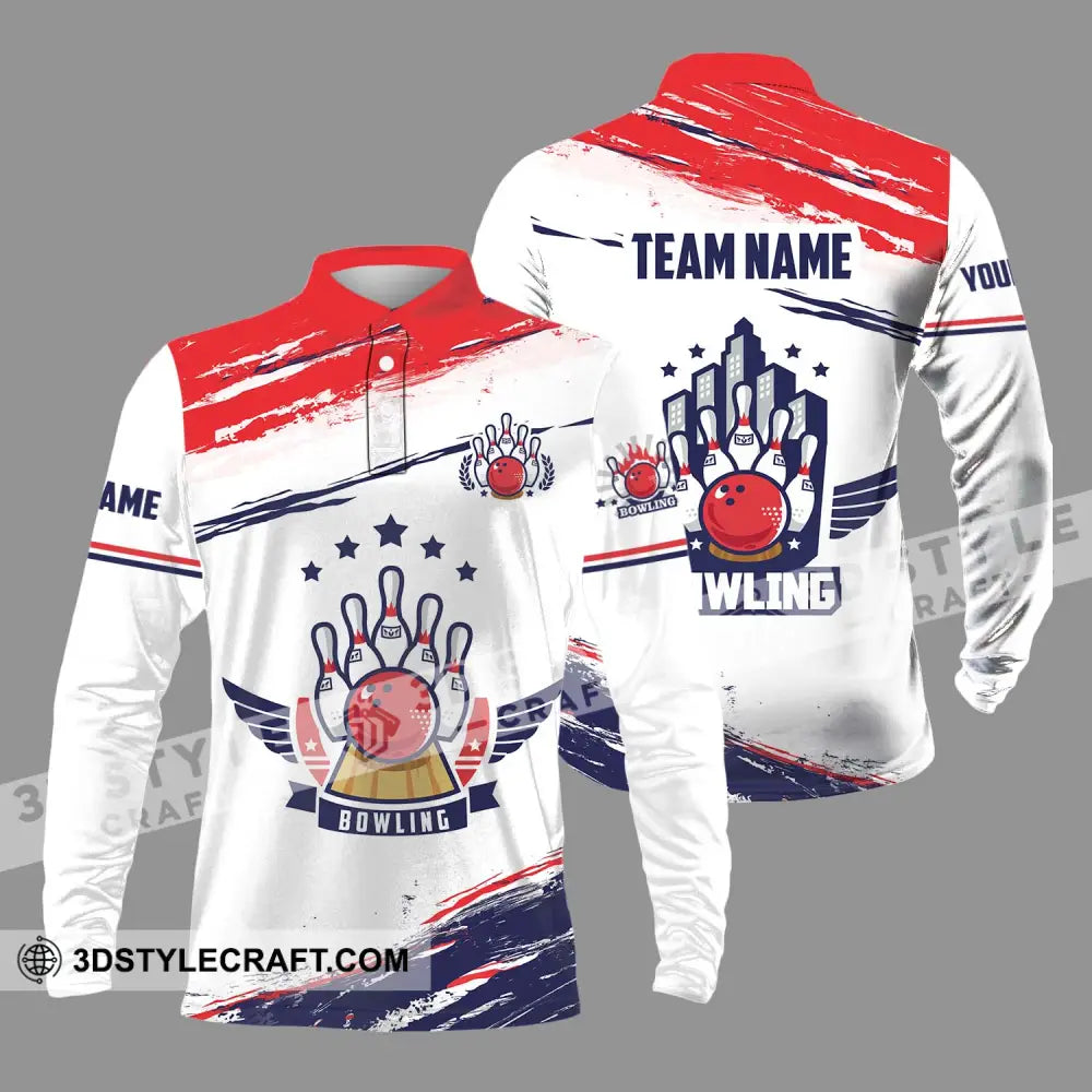 Unisex Shirt - Custom Name And Team Bowling Stars Long Sleeve Polo / S T-Shirt