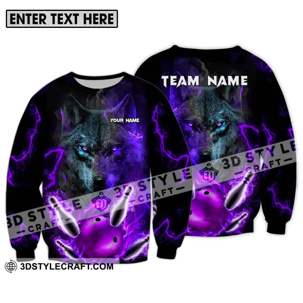 Unisex Shirt - Custom Name And Team Bowling Wolf Long Sleeve / S T-Shirt