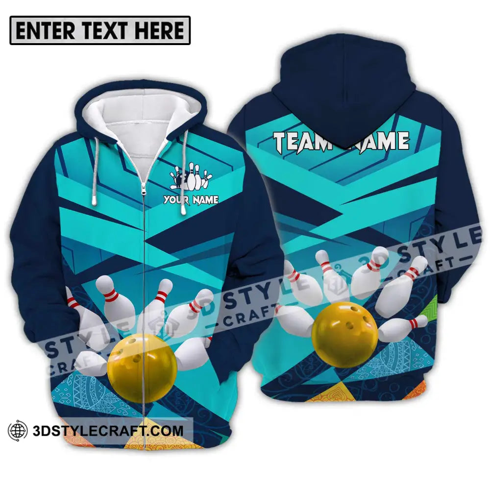 Unisex Shirt - Custom Name And Team Bowling Yellow Ball Zipper Hoodie / S T-Shirt