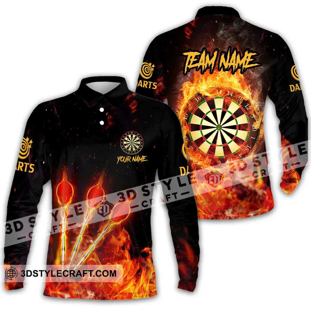 Unisex Shirt - Custom Name And Team Burning Darts Long Sleeve Polo / S T-Shirt