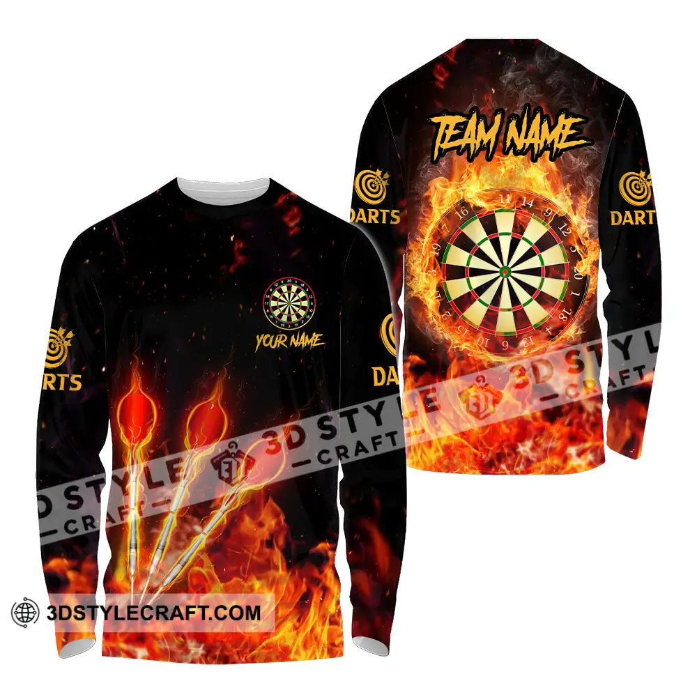 Unisex Shirt - Custom Name And Team Burning Darts Long Sleeve / S T-Shirt