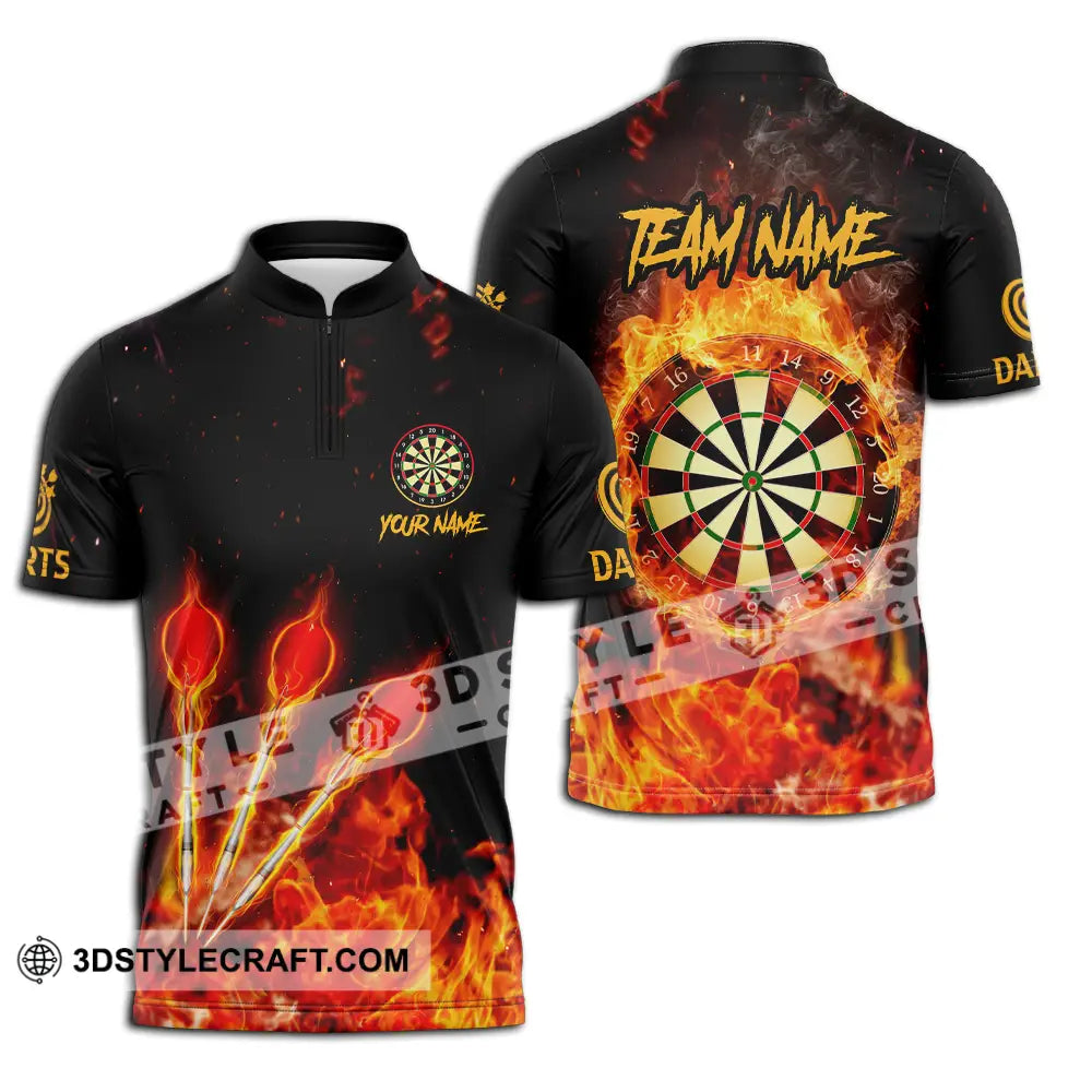 Unisex Shirt - Custom Name And Team Burning Darts Zipper Polo / S T-Shirt