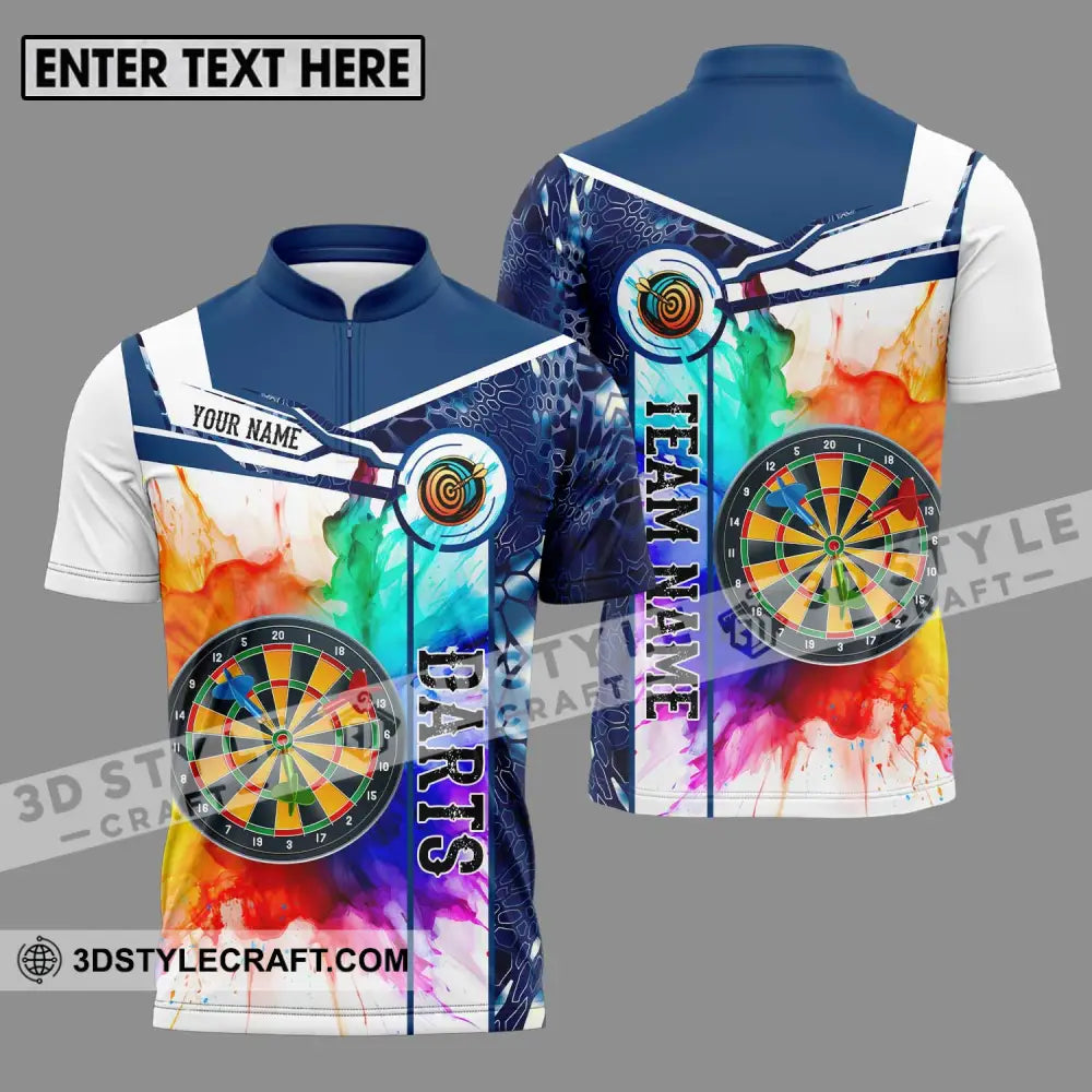 Unisex Shirt - Custom Name And Team Colorful Darts Zipper Polo / S T-Shirt