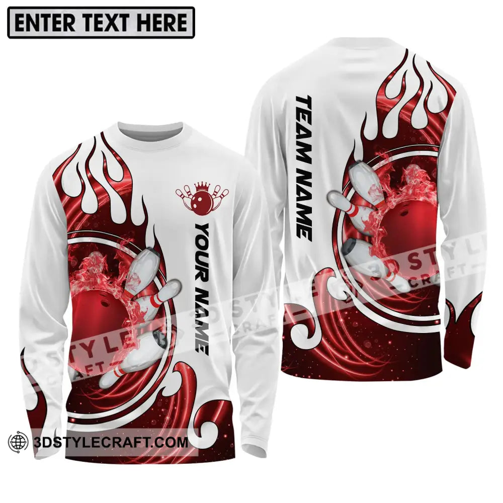 Unisex Shirt - Custom Name And Team Crown Red Bowling Ball Long Sleeve / S T-Shirt