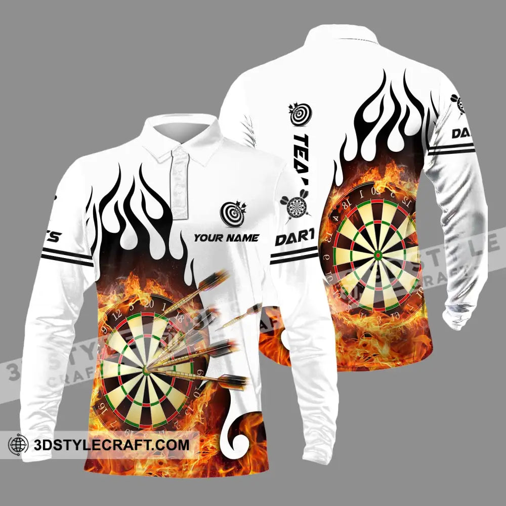 Unisex Shirt - Custom Name And Team Darts Fire Dartboard Long Sleeve Polo / S T-Shirt