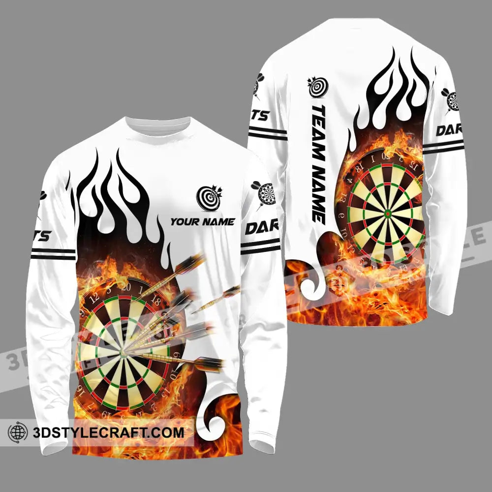 Unisex Shirt - Custom Name And Team Darts Fire Dartboard Long Sleeve / S T-Shirt