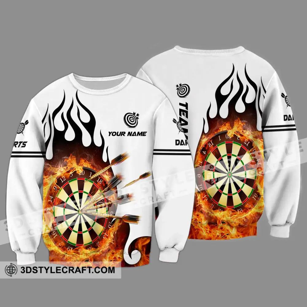 Unisex Shirt - Custom Name And Team Darts Fire Dartboard Long Sleeve / S T-Shirt