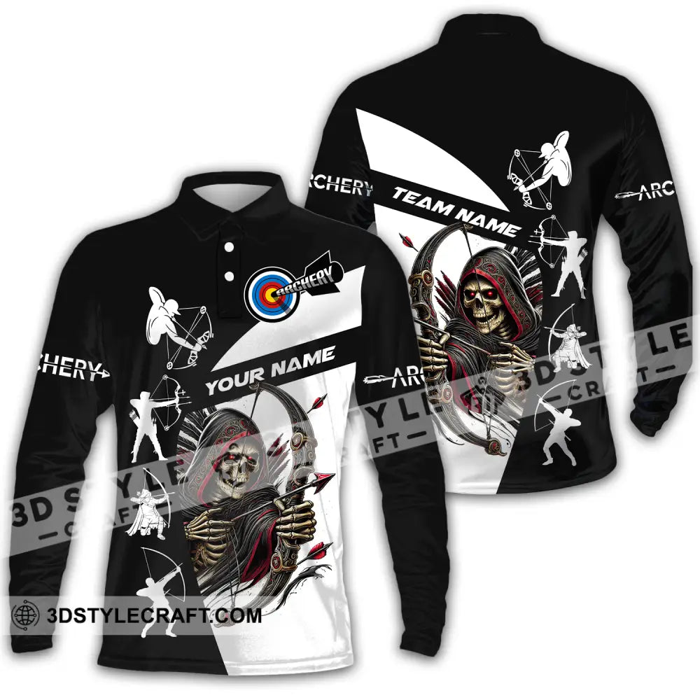 Unisex Shirt - Custom Name And Team Death Archery Long Sleeve Polo / S T-Shirt