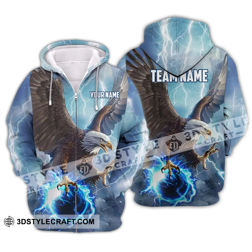 Unisex Shirt - Custom Name And Team Eagle Bowling King Of The Sky Zipper Hoodie / S T-Shirt