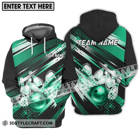 Unisex Shirt - Custom Name And Team Name Shirt, Emerald Bowling Ball And Pins style option 2