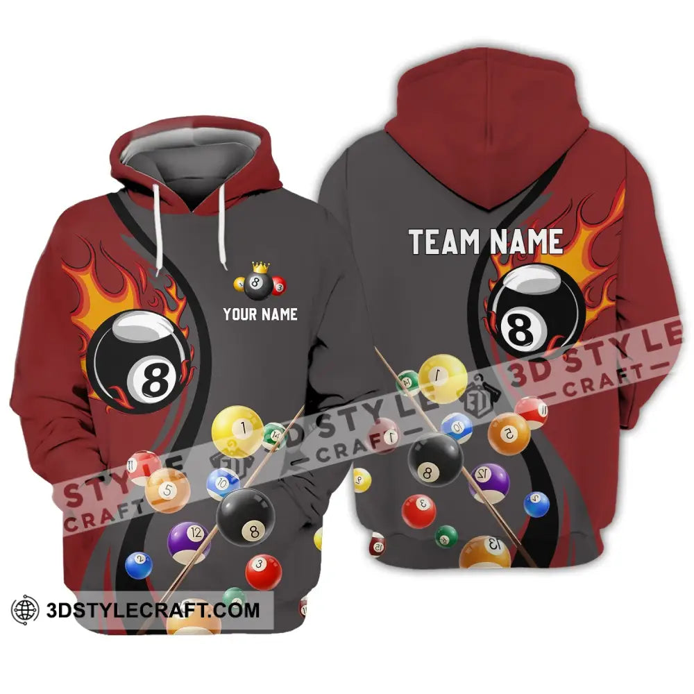 Unisex Shirt - Custom Name And Team Fire Billiard Ball For Lover Hoodie / S T-Shirt