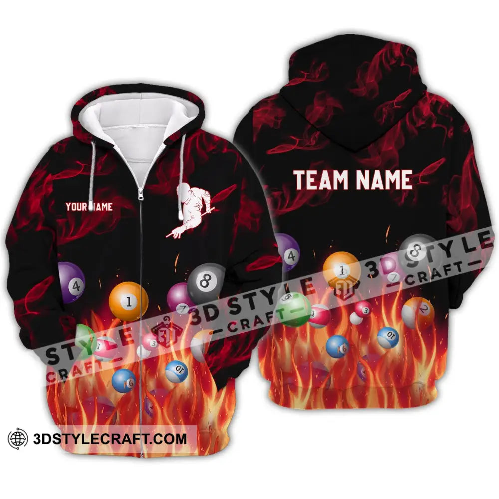 Unisex Shirt - Custom Name And Team Fire Billiard Ball Zipper Hoodie / S T-Shirt