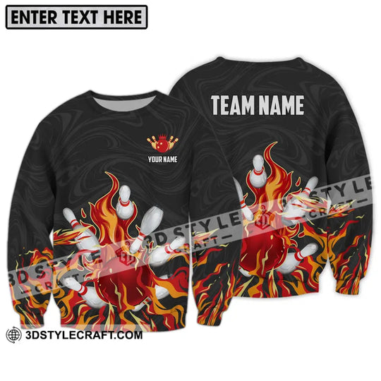 Unisex Shirt - Custom Name And Team Name Shirt, Fire Bowling Ball And Pins style option 3