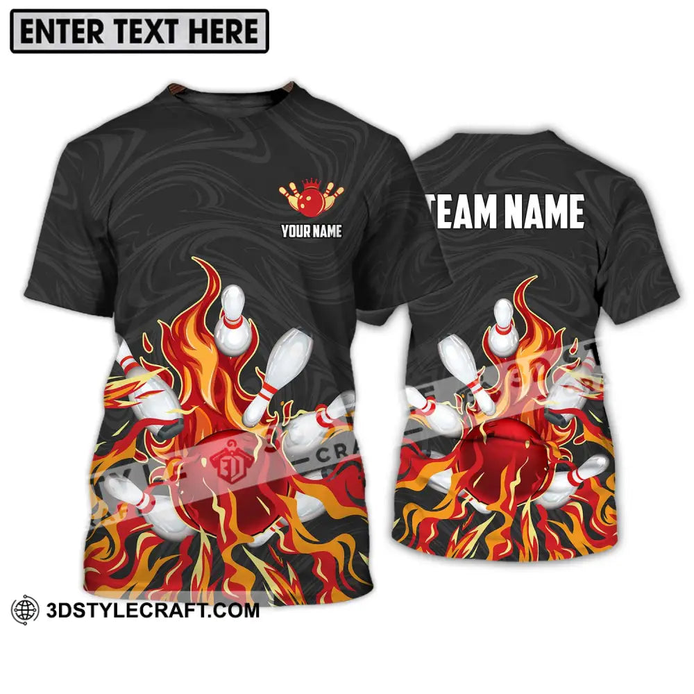 Unisex Shirt - Custom Name And Team Fire Bowling Ball Pins T-Shirt / S T-Shirt