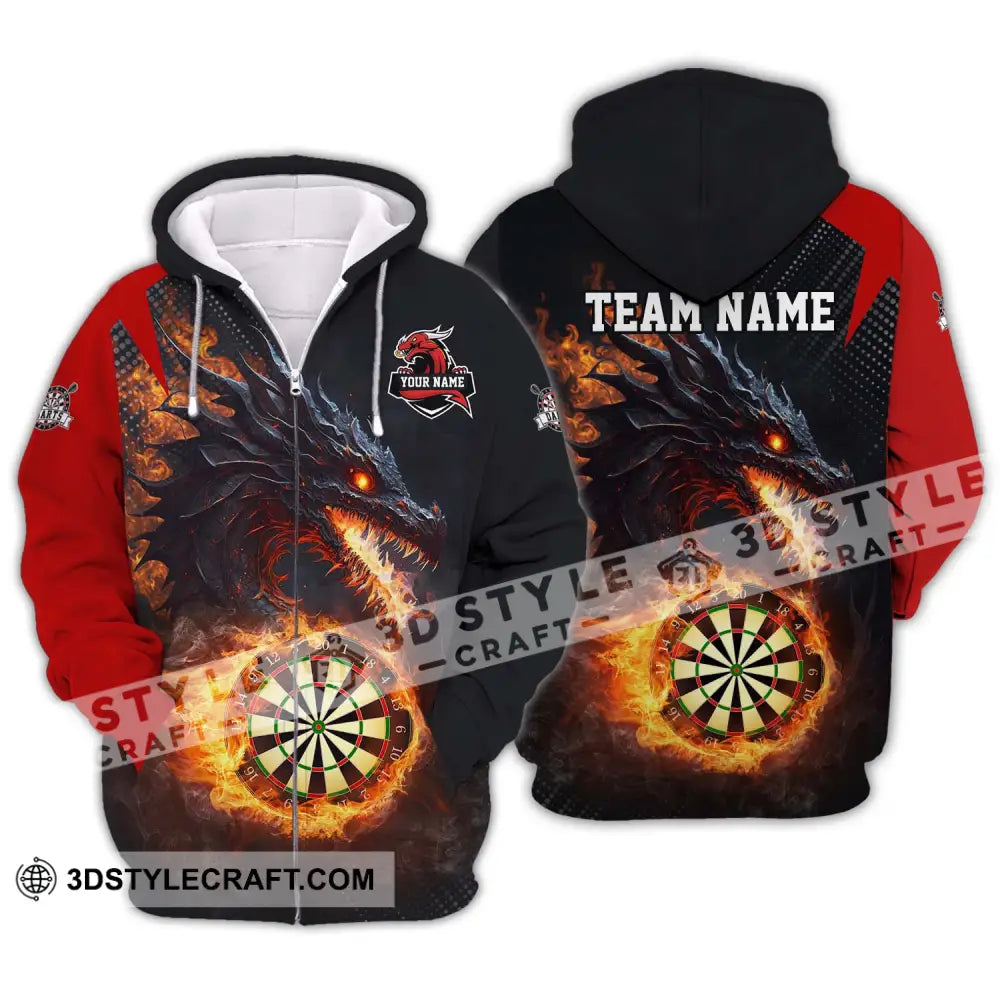 Unisex Shirt - Custom Name And Team Fire Dragon Darts Zipper Hoodie / S T-Shirt