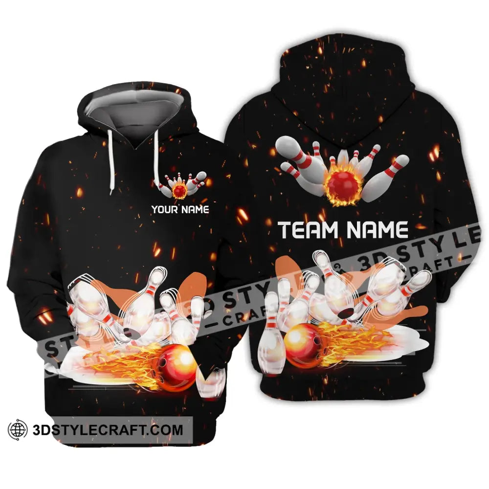 Unisex Shirt - Custom Name And Team Fire Light Bowling Balls Hoodie / S T-Shirt