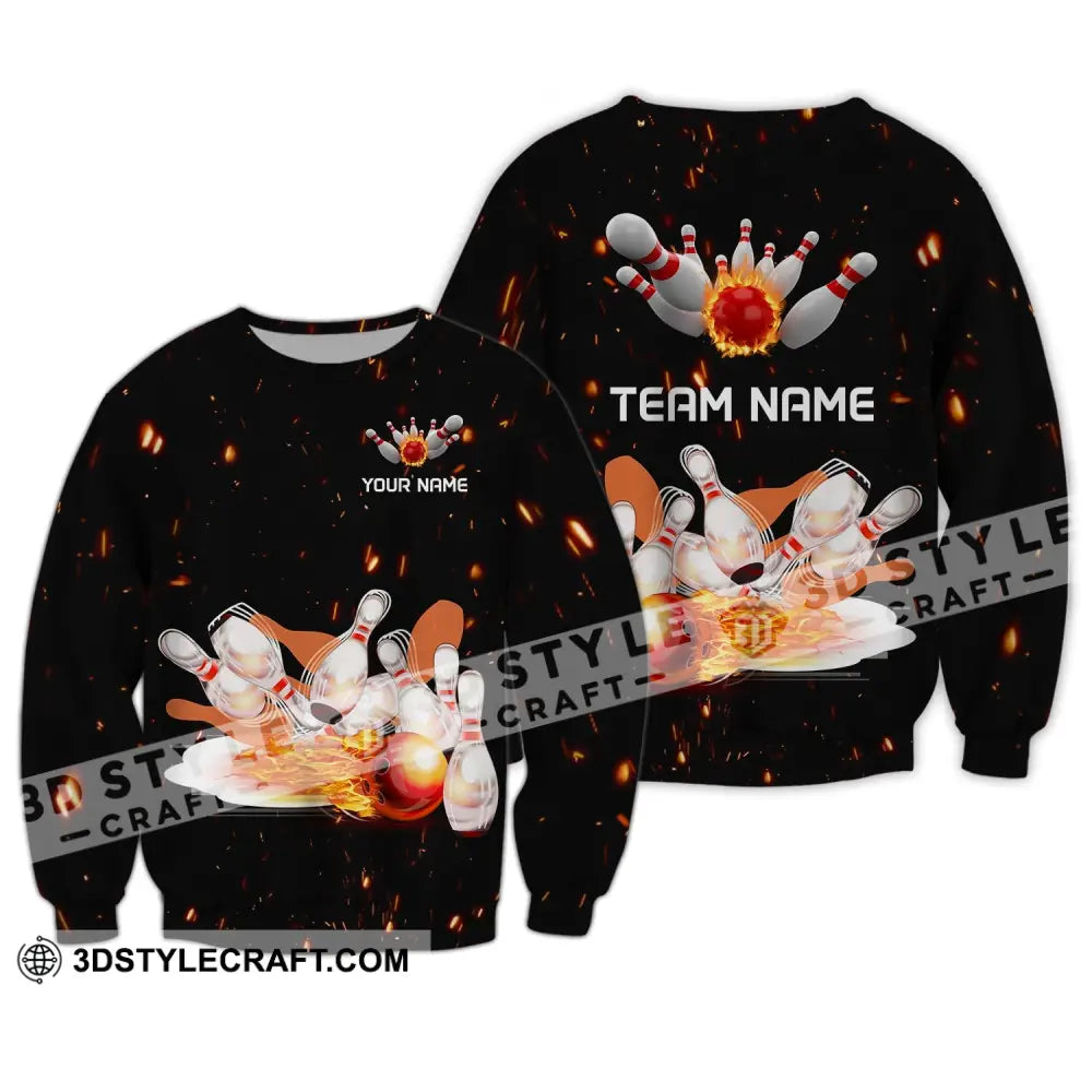 Unisex Shirt - Custom Name And Team Fire Light Bowling Balls Long Sleeve / S T-Shirt