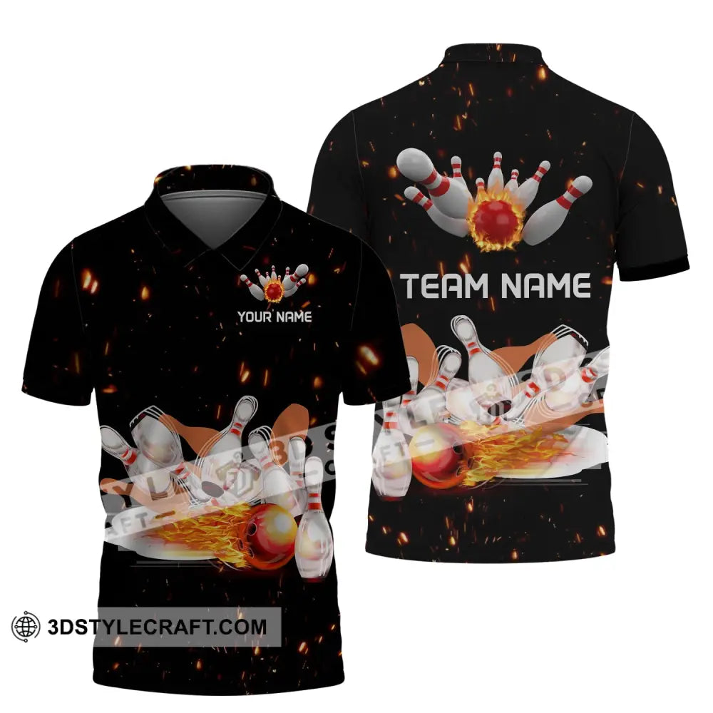 Unisex Shirt - Custom Name And Team Fire Light Bowling Balls Polo / S T-Shirt