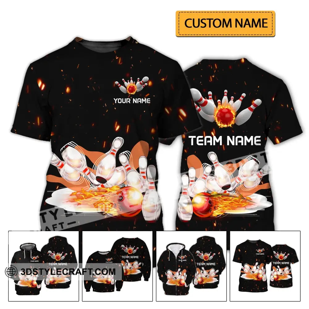 Unisex Shirt - Custom Name And Team Fire Light Bowling Balls T-Shirt