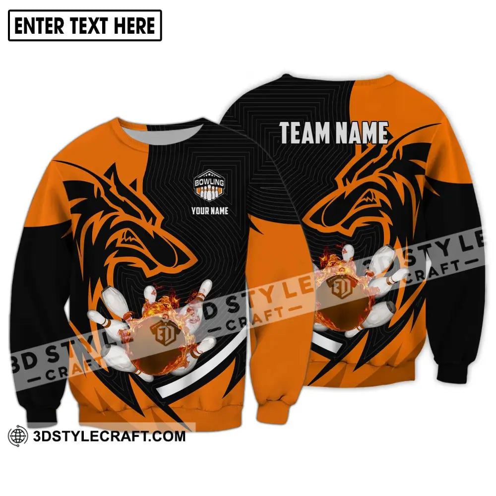 Unisex Shirt - Custom Name And Team Fire Wolf Bowling Long Sleeve / S T-Shirt