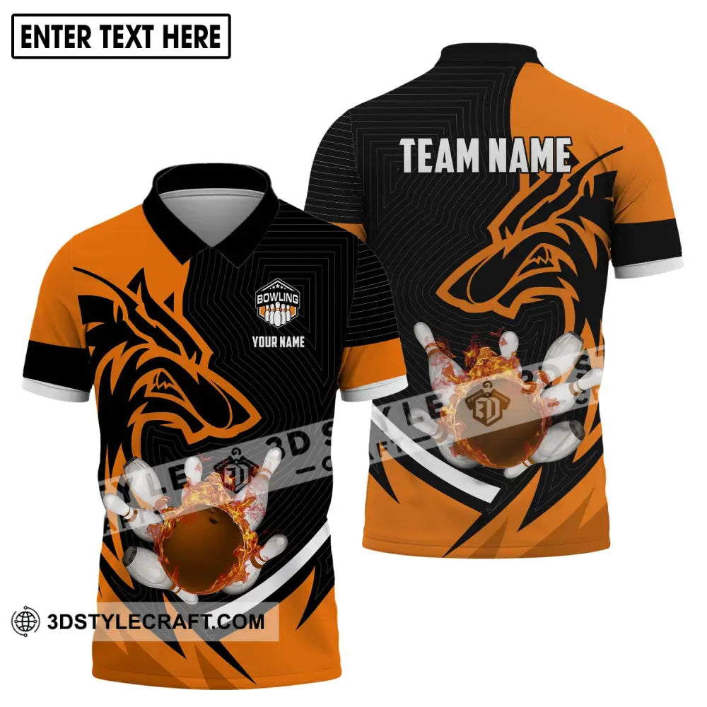 Unisex Shirt - Custom Name And Team Fire Wolf Bowling Polo / S T-Shirt