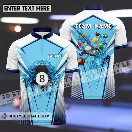 Unisex Shirt - Custom Name And Team For Billiard Lover White Light Blue T-Shirt