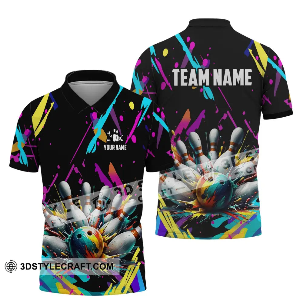 Unisex Shirt - Custom Name And Team Full Of Colorful Bowling Polo / S T-Shirt