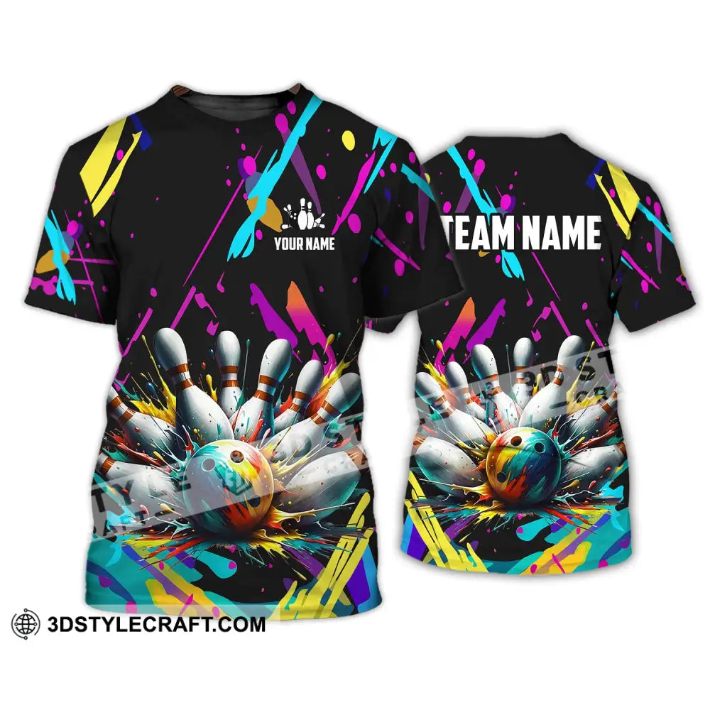 Unisex Shirt - Custom Name And Team Full Of Colorful Bowling T-Shirt / S T-Shirt