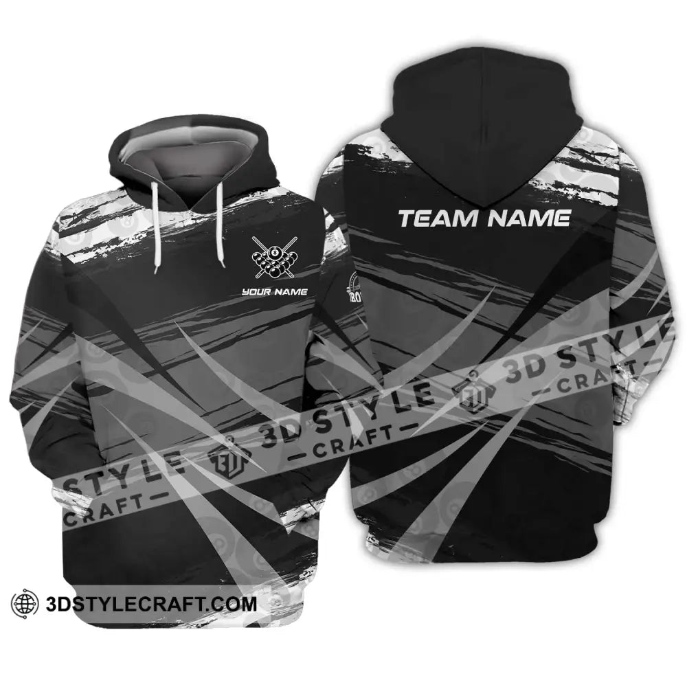 Unisex Shirt - Custom Name And Team Gray Black Scratches Billiard Hoodie / S T-Shirt