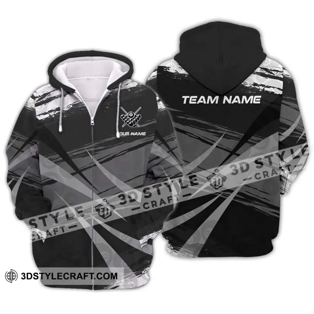 Unisex Shirt - Custom Name And Team Gray Black Scratches Billiard Zipper Hoodie / S T-Shirt