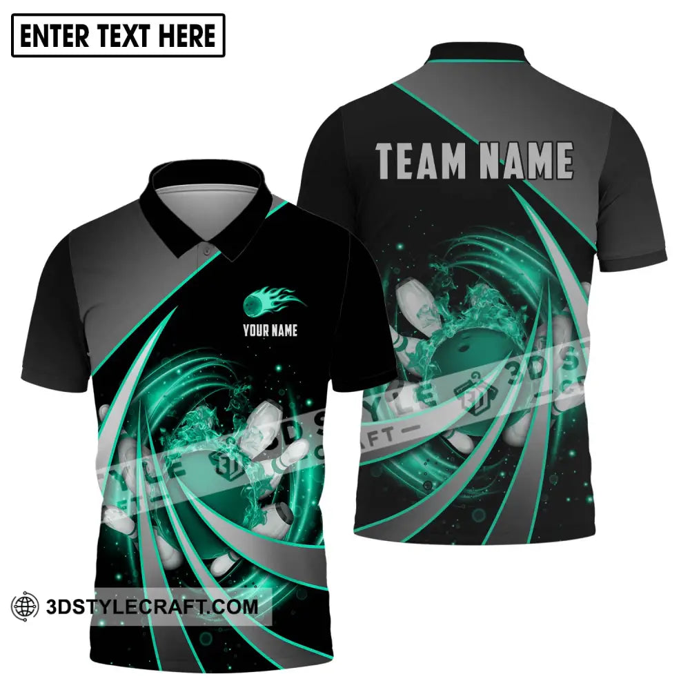 Unisex Shirt - Custom Name And Team Green Bowling Line Polo / S T-Shirt