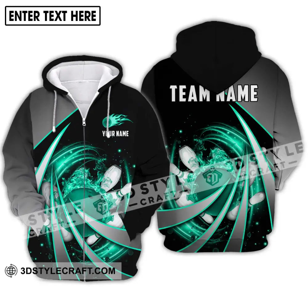 Unisex Shirt - Custom Name And Team Green Bowling Line Zipper Hoodie / S T-Shirt