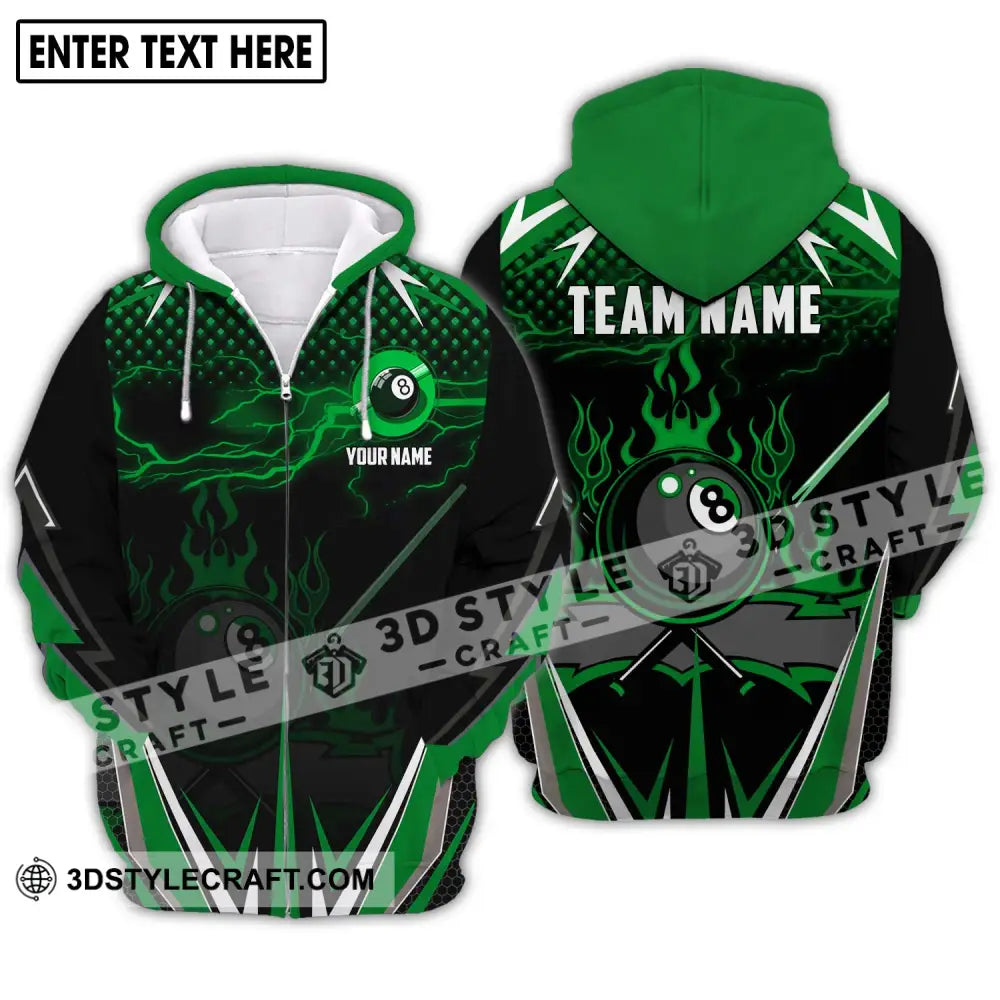 Unisex Shirt - Custom Name And Team Green Poison Billiard Zipper Hoodie / S T-Shirt