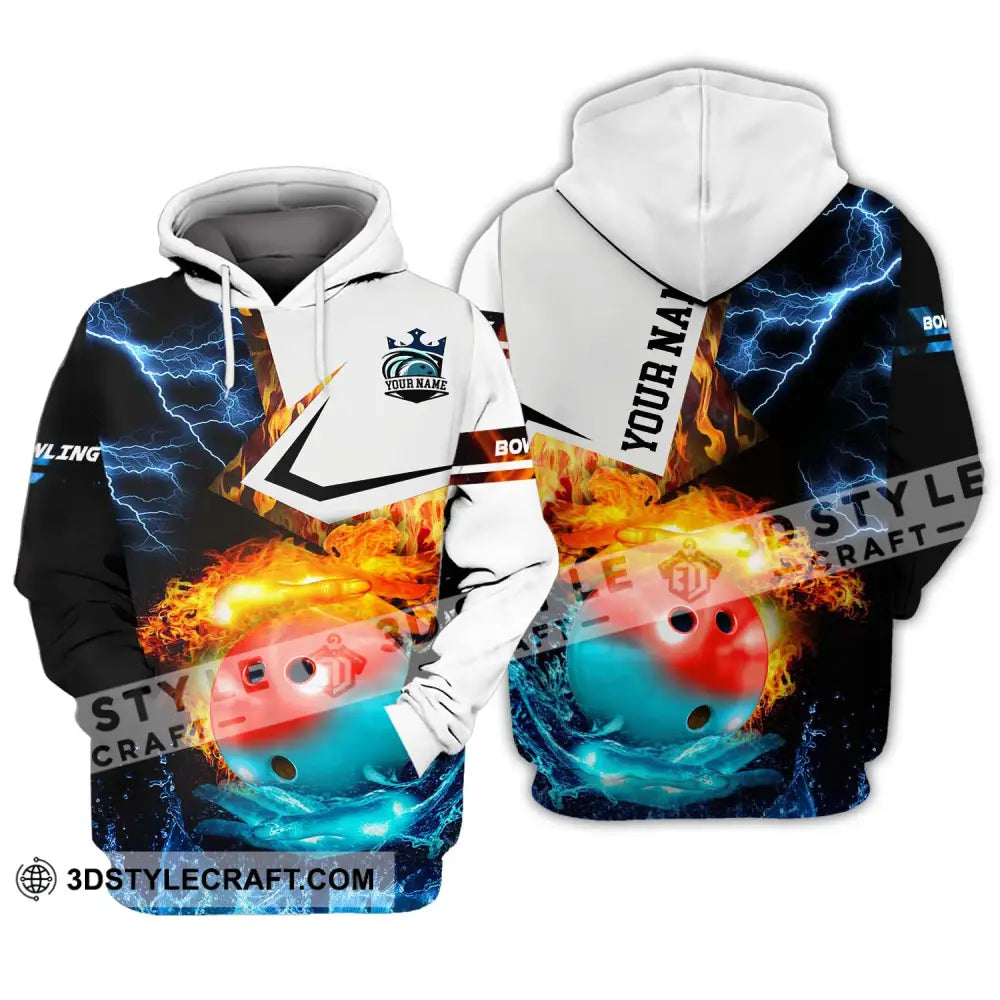 Unisex Shirt - Custom Name And Team Ice Fire Bowling Ball Hoodie / S T-Shirt