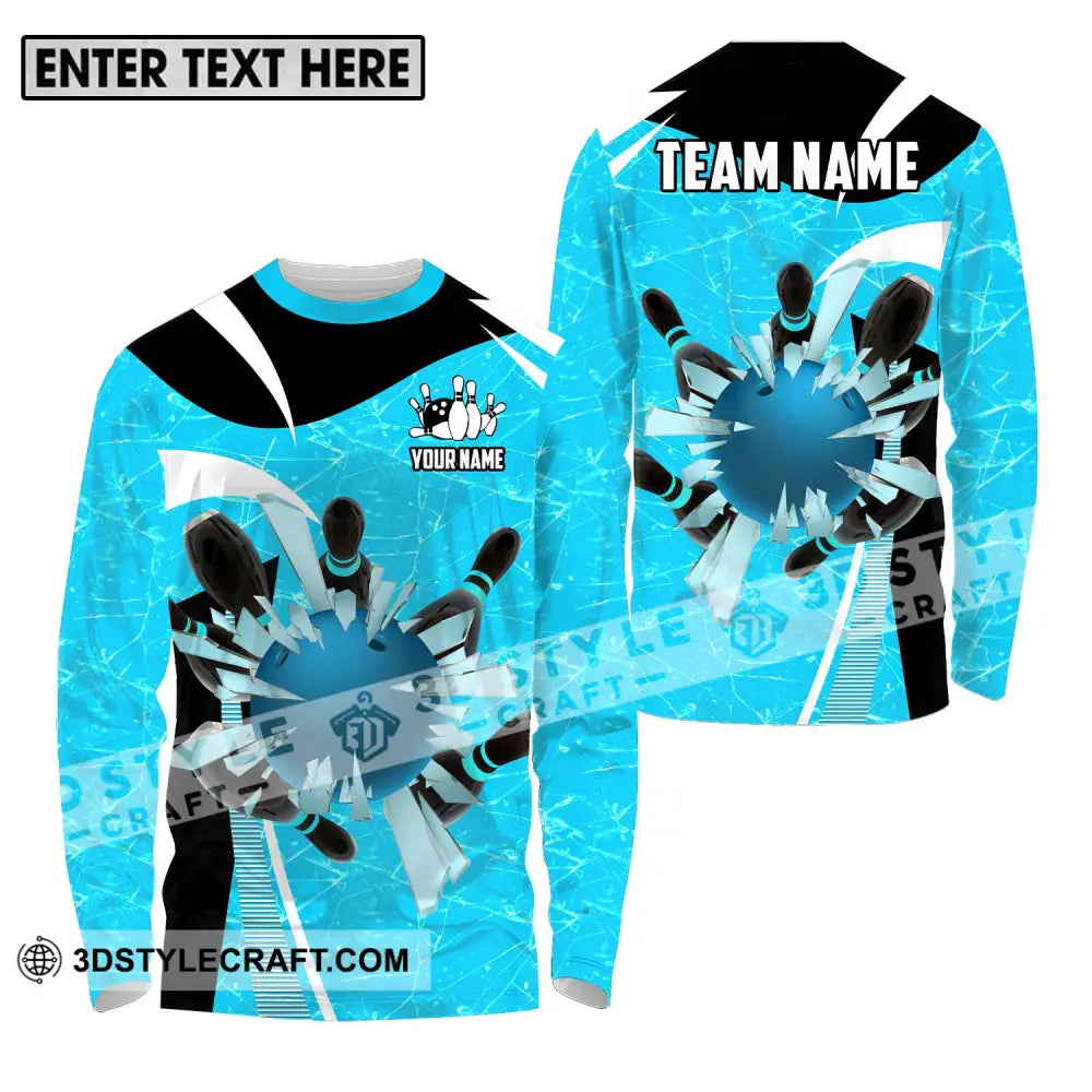 Unisex Shirt - Custom Name And Team Light Blue Pieces Bowling Long Sleeve / S T-Shirt