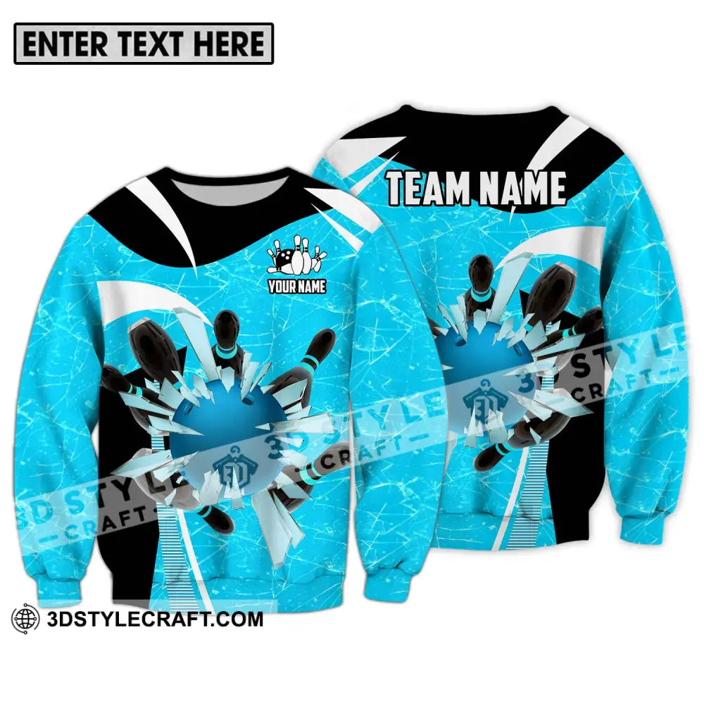 Unisex Shirt - Custom Name And Team Light Blue Pieces Bowling Long Sleeve / S T-Shirt