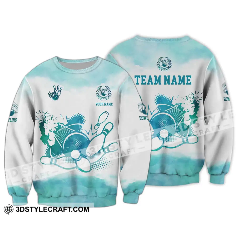 Unisex Shirt - Custom Name And Team Mint Color Bowling Ball Pins Long Sleeve / S T-Shirt