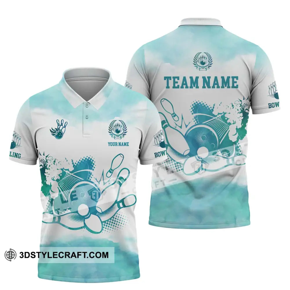 Unisex Shirt - Custom Name And Team Mint Color Bowling Ball Pins Polo / S T-Shirt