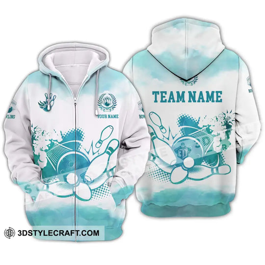 Unisex Shirt - Custom Name And Team Name Shirt, Mint Color Bowling Ball And Pins style option 2