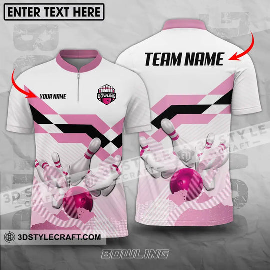 Unisex Shirt - Custom Name And Team Name Shirt, Pink Bowling Ball And Pins style option 1