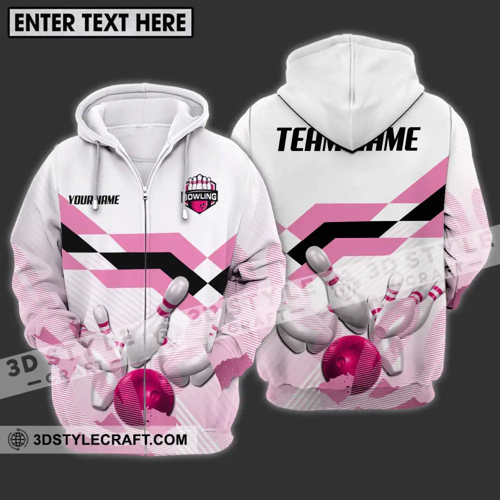 Unisex Shirt - Custom Name And Team Pink Bowling Ball Pins Zipper Hoodie / S T-Shirt