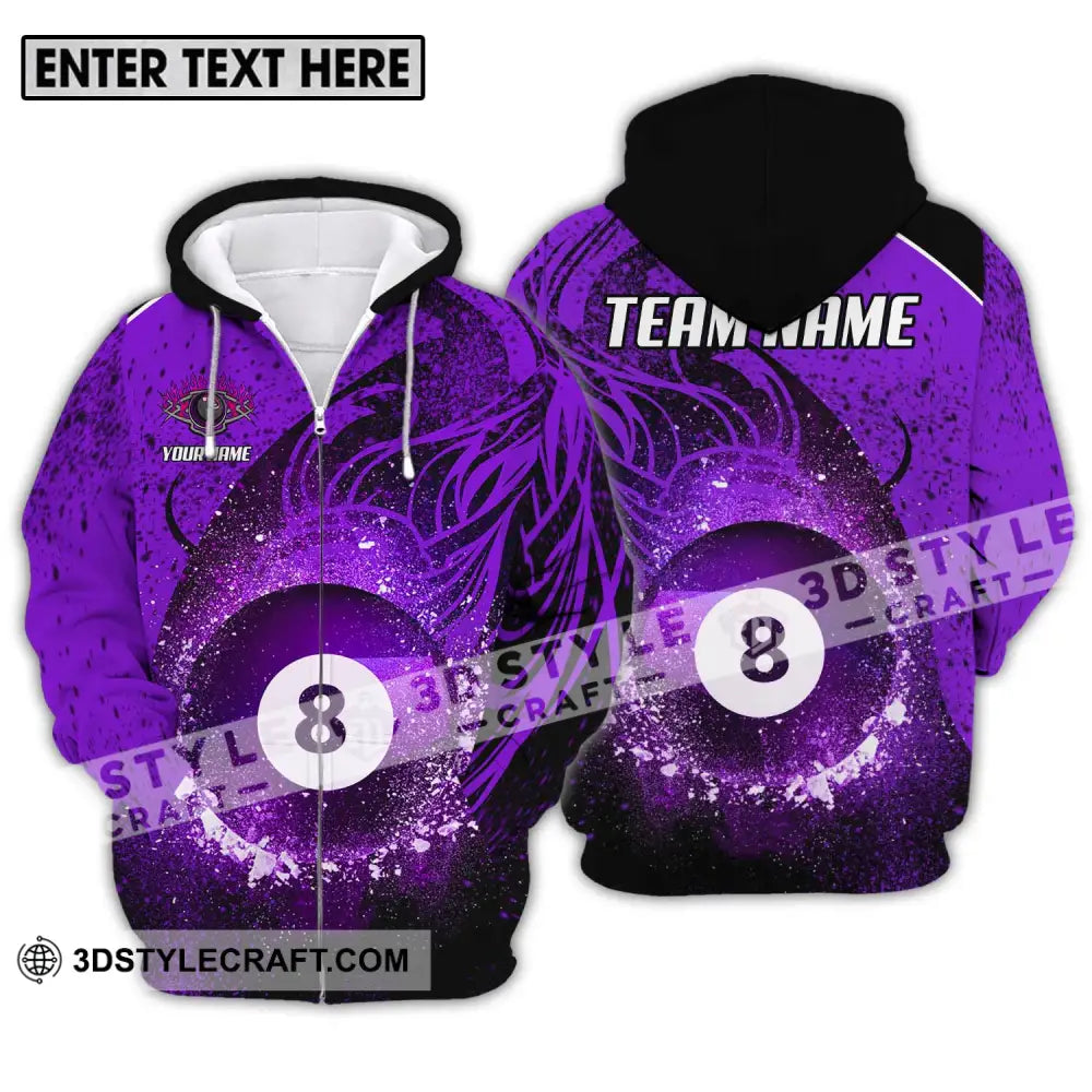 Unisex Shirt - Custom Name And Team Purple Billiard 8 Zipper Hoodie / S T-Shirt