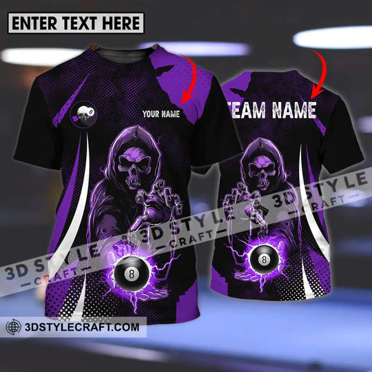 Unisex Shirt - Custom Name And Team Name Shirt, Purple Billiard Skull No 8 style option 1