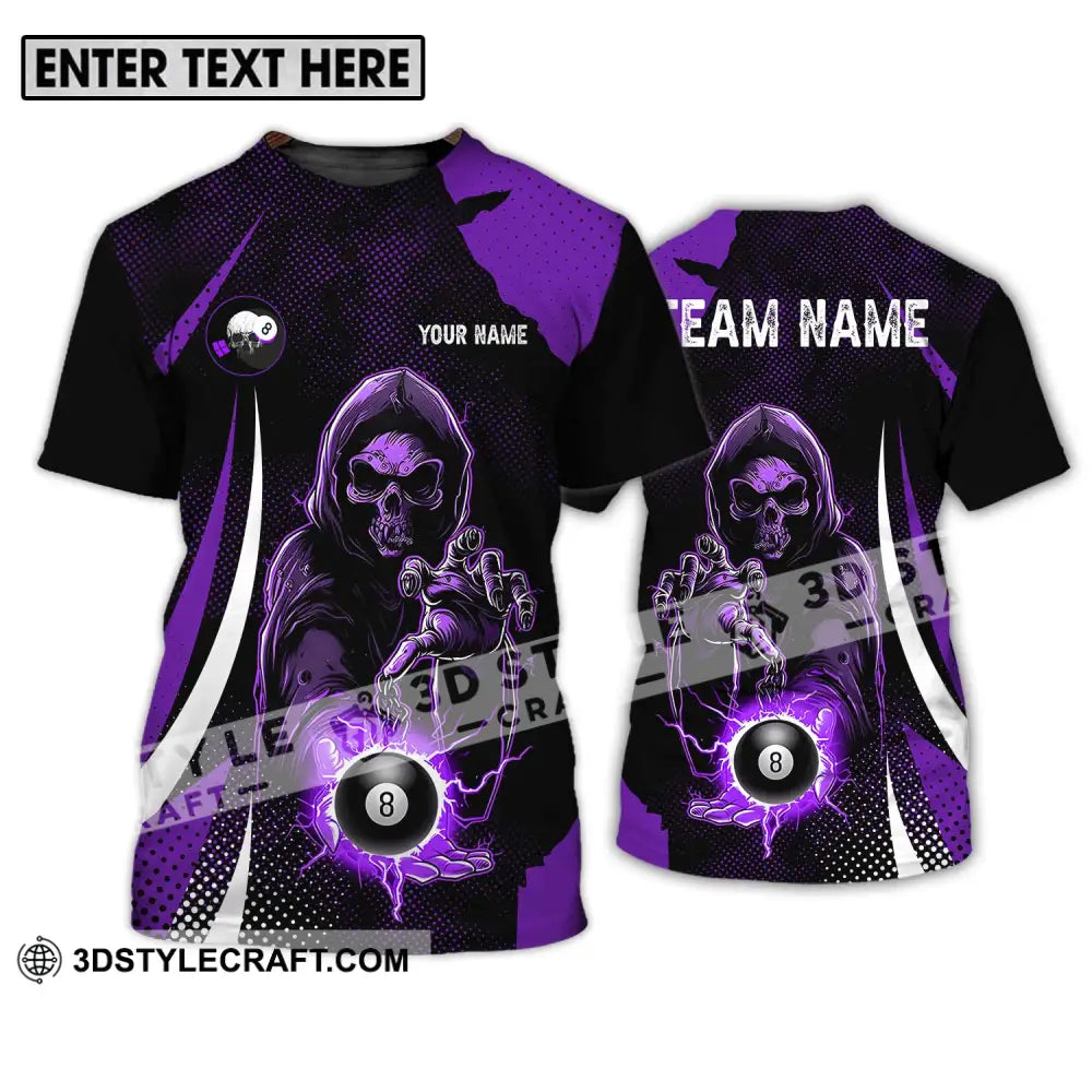 Unisex Shirt - Custom Name And Team Purple Billiard Skull No 8 T-Shirt / S T-Shirt